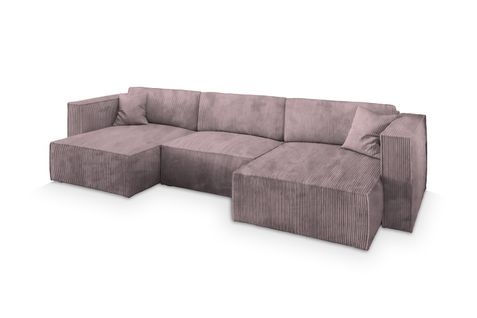 Canapé D'angle Sarmo Violet En Velours Côtelé Avec Fonction De Couchage