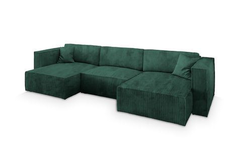 Canapé D'angle Sarmo Vert Sapin En Velours Côtelé Avec Fonction De Couchage