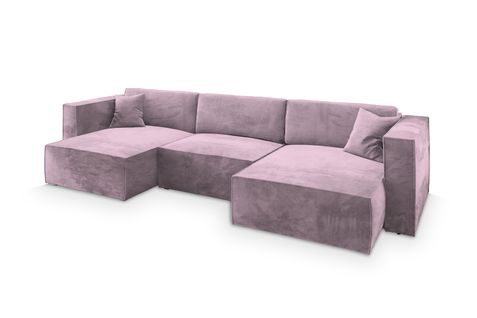 Canapé D'angle Sarmo Violet En Velours Avec Fonction De Couchage