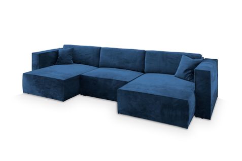 Canapé D'angle Sarmo Bleu En Velours Avec Fonction De Couchage
