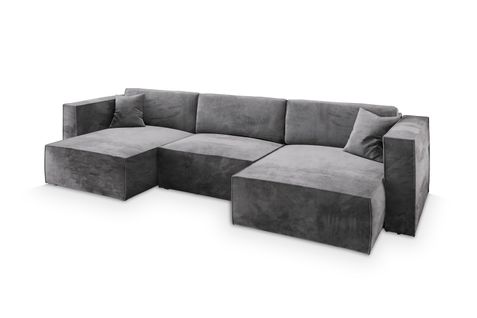 Canapé D'angle Sarmo Gris En Velours Avec Fonction De Couchage