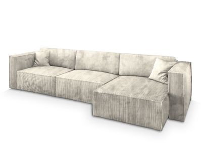 Canapé D'angle Tolmo Crème En Velours Côtelé Avec Fonction De Couchage
