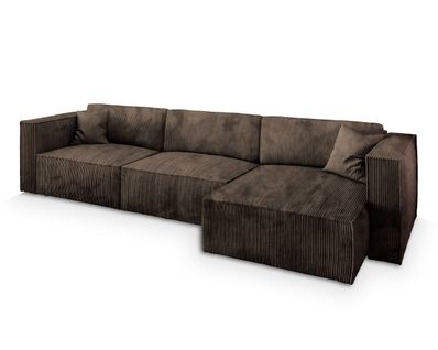 Canapé D'angle Tolmo Marron En Velours Côtelé Avec Fonction De Couchage
