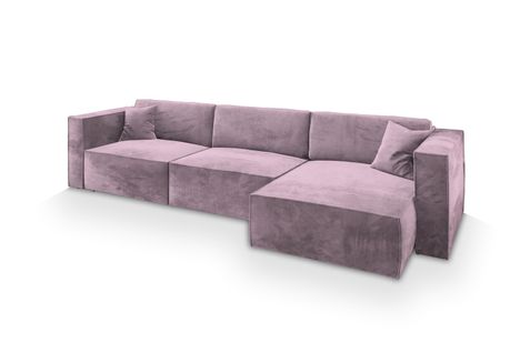 Canapé D'angle Tolmo Violet En Velours Avec Fonction De Couchage