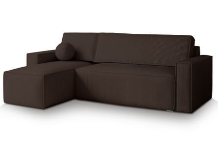 Canapé D'angle Ravelo Marron En Velours Côtelé Avec Fonction De Couchage