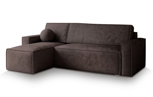 Canapé D'angle Ravelo Marron En Velours Avec Fonction De Couchage
