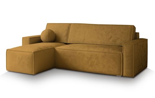 Canapé D'angle Ravelo Jaune En Velours Avec Fonction De Couchage