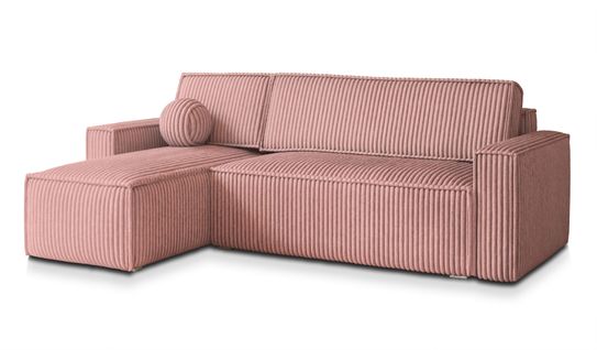 Canapé D'angle Ravelo Rose En Velours Côtelé Avec Fonction De Couchage