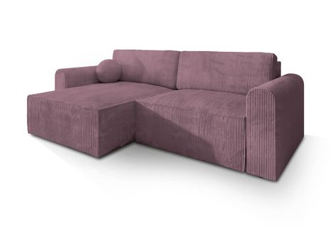 Canapé D'angle Fiano Violet En Velours Côtelé Avec Fonction De Couchage