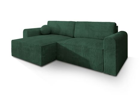 Canapé D'angle Fiano Vert Sapin En Velours Côtelé Avec Fonction De Couchage