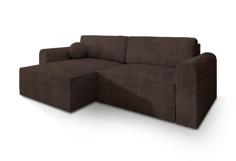 Canapé D'angle Fiano Marron En Velours Côtelé Avec Fonction De Couchage