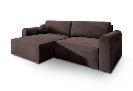 Canapé D'angle Fiano Marron En Velours Avec Fonction De Couchage