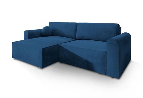 Canapé D'angle Fiano Bleu En Velours Avec Fonction De Couchage