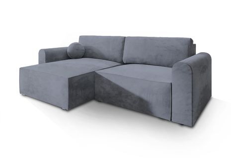 Canapé D'angle Fiano Gris En Velours Avec Fonction De Couchage