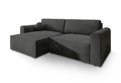 Canapé D'angle Fiano Noir En Velours Avec Fonction De Couchage