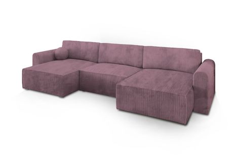 Canapé D'angle Fento Violet En Velours Côtelé Avec Fonction De Couchage