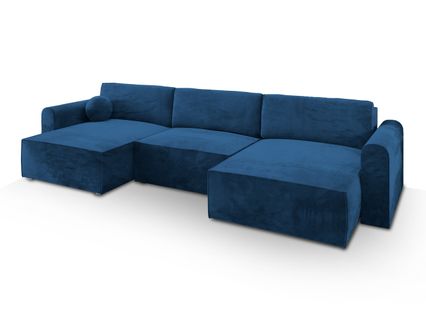 Canapé D'angle Fento Bleu En Velours Avec Fonction De Couchage