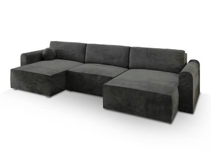 Canapé D'angle Fento Noir En Velours Avec Fonction De Couchage