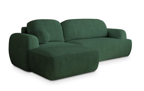Canapé D'angle Modenza Vert En Velours Côtelé Avec Fonction De Couchage