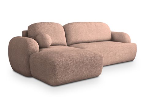 Canapé D'angle Modenza Rose En Bouclé Avec Fonction De Couchage