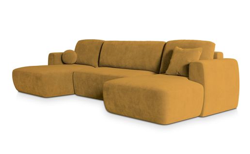 Canapé D'angle Sentum Jaune En Peluche Avec Fonction De Couchage