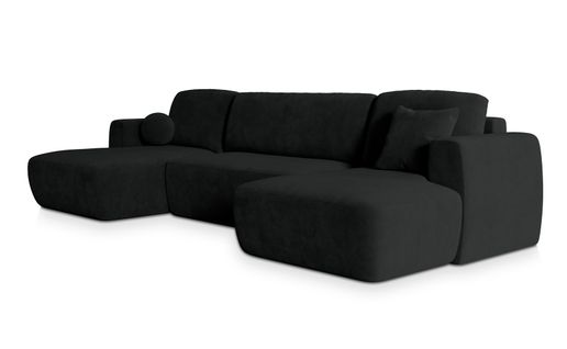 Canapé D'angle Sentum Noir En Peluche Avec Fonction De Couchage