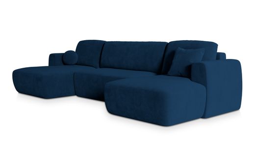 Canapé D'angle Sentum Bleu En Peluche Avec Fonction De Couchage