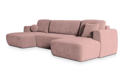 Canapé D'angle Sentum Rose En Peluche Avec Fonction De Couchage