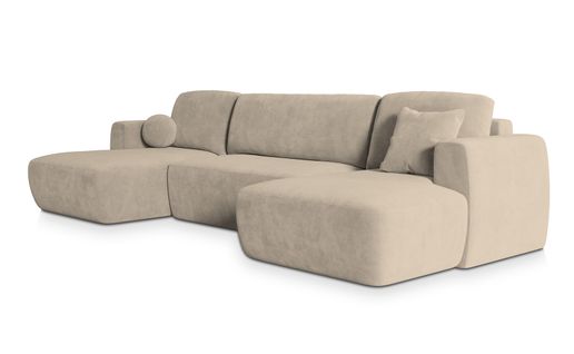 Canapé D'angle Sentum Beige En Peluche Avec Fonction De Couchage