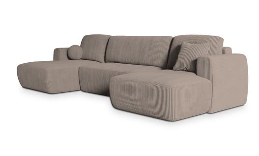 Canapé D'angle Sentum Beige En Velours Côtelé Avec Fonction De Couchage