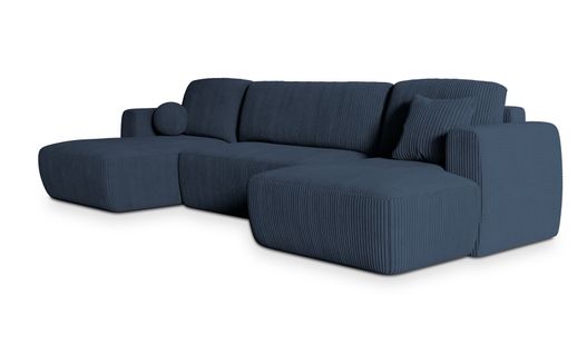 Canapé D'angle Sentum Bleu En Velours Côtelé Avec Fonction De Couchage