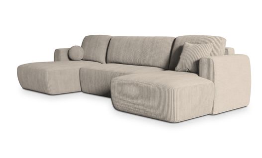 Canapé D'angle Sentum Crème En Velours Côtelé Avec Fonction De Couchage