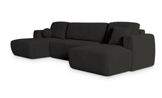 Canapé D'angle Sentum Noir En Velours Côtelé Avec Fonction De Couchage