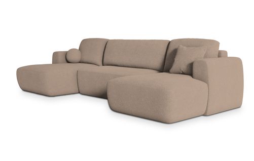 Canapé D'angle Sentum Beige En Bouclé Avec Fonction De Couchage