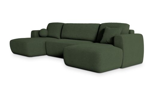 Canapé D'angle Sentum Vert En Bouclé Avec Fonction De Couchage