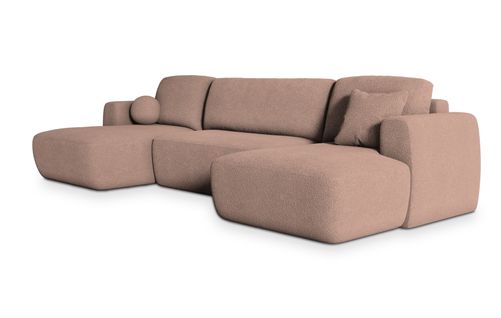 Canapé D'angle Sentum Rose En Bouclé Avec Fonction De Couchage