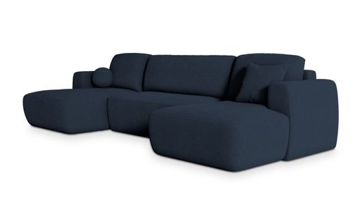 Canapé D'angle Sentum Bleu En Bouclé Avec Fonction De Couchage