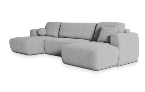 Canapé D'angle Sentum Gris Clair En Bouclé Avec Fonction De Couchage