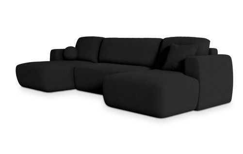 Canapé D'angle Sentum Noir En Bouclé Avec Fonction De Couchage