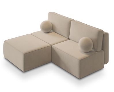 Canapé D'angle Varna Crème En Velours Avec Fonction De Couchage