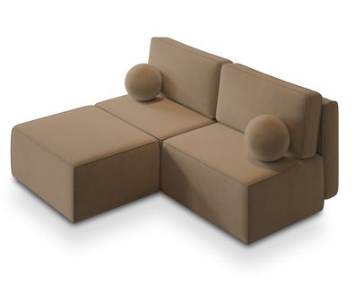 Canapé D'angle Varna Beige En Velours Avec Fonction De Couchage