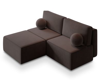 Canapé D'angle Varna Marron En Velours Avec Fonction De Couchage