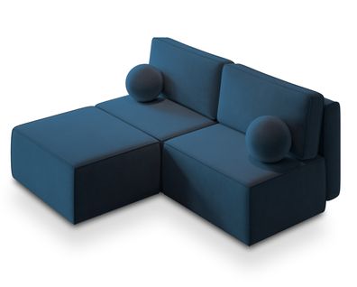 Canapé D'angle Varna Bleu En Velours Avec Fonction De Couchage