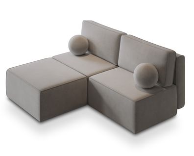 Canapé D'angle Varna Gris Clair En Velours Avec Fonction De Couchage