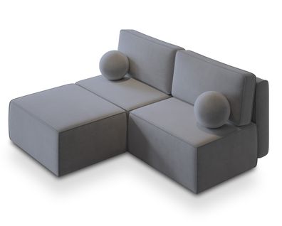 Canapé D'angle Varna Gris En Velours Avec Fonction De Couchage