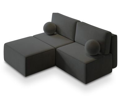 Canapé D'angle Varna Noir En Velours Avec Fonction De Couchage