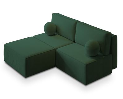 Canapé D'angle Varna Vert En Velours Côtelé Avec Fonction De Couchage