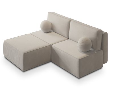 Canapé D'angle Varna Crème En Velours Côtelé Avec Fonction De Couchage