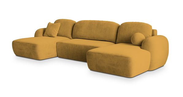 Canapé D'angle Savona Jaune En Peluche Avec Fonction De Couchage