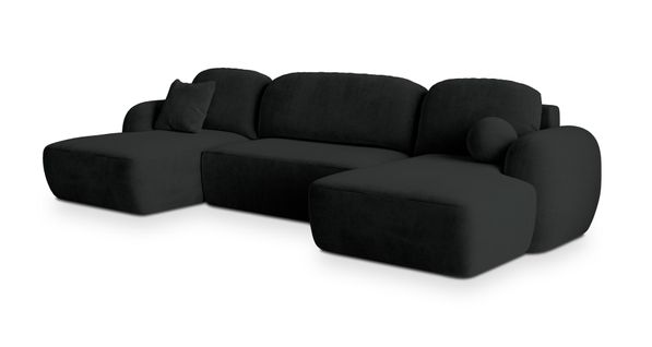 Canapé D'angle Savona Noir En Peluche Avec Fonction De Couchage